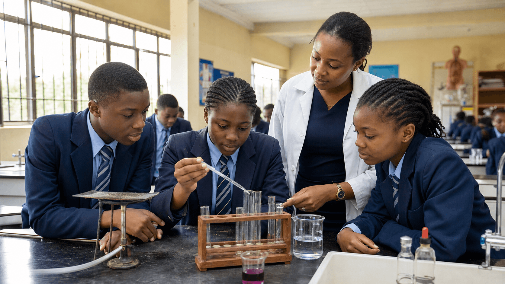 Students learning in a science class
